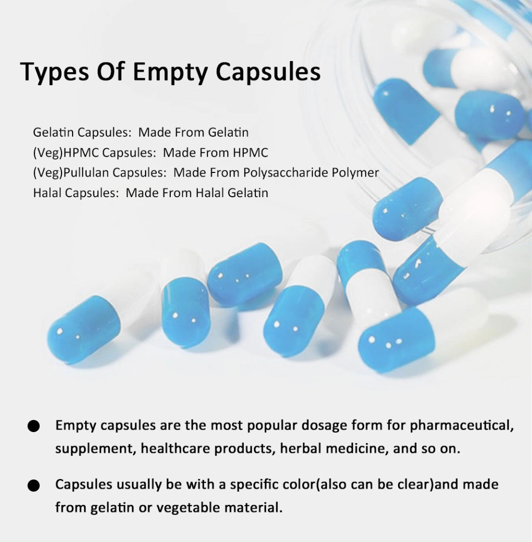 Natural Pullulan Empty Pharmaceutical Capsule with Hala Certificated Size 00-4#